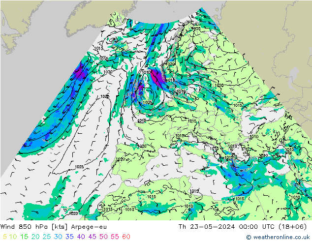 风 850 hPa Arpege-eu 星期四 23.05.2024 00 UTC