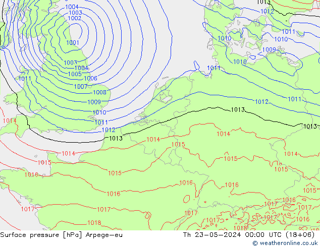 地面气压 Arpege-eu 星期四 23.05.2024 00 UTC