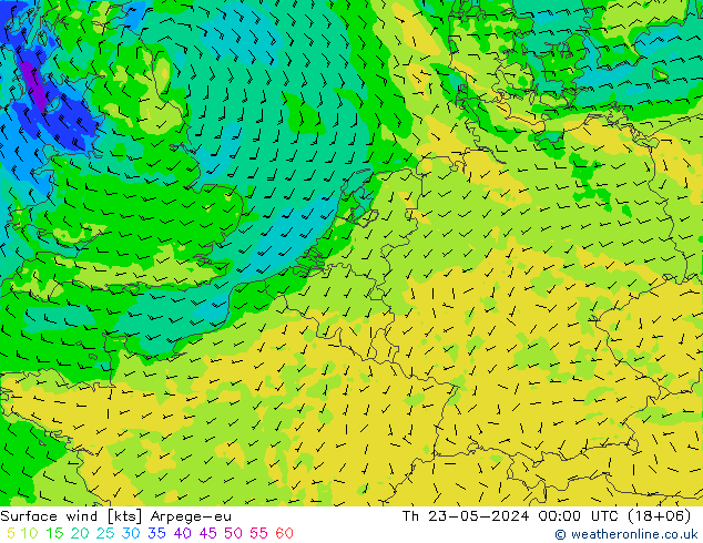风 10 米 Arpege-eu 星期四 23.05.2024 00 UTC