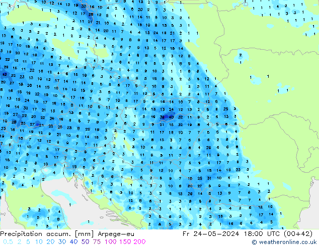 Precipitation accum. Arpege-eu Fr 24.05.2024 18 UTC