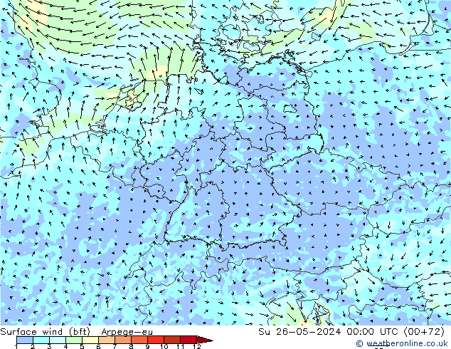Surface wind (bft) Arpege-eu Su 26.05.2024 00 UTC