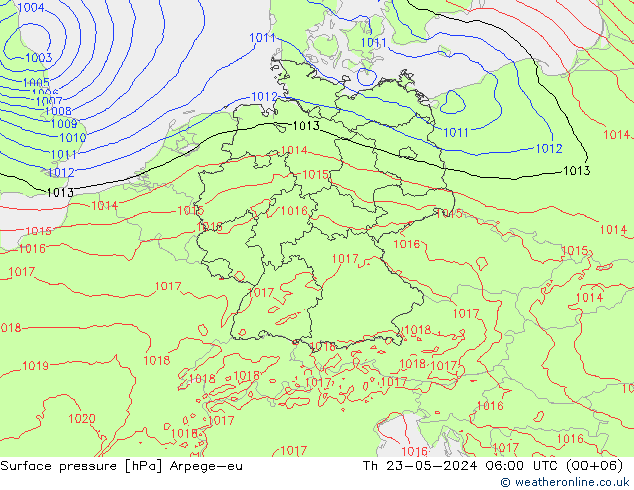 Presión superficial Arpege-eu jue 23.05.2024 06 UTC
