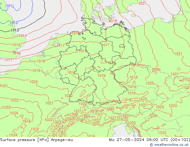 Presión superficial Arpege-eu lun 27.05.2024 06 UTC