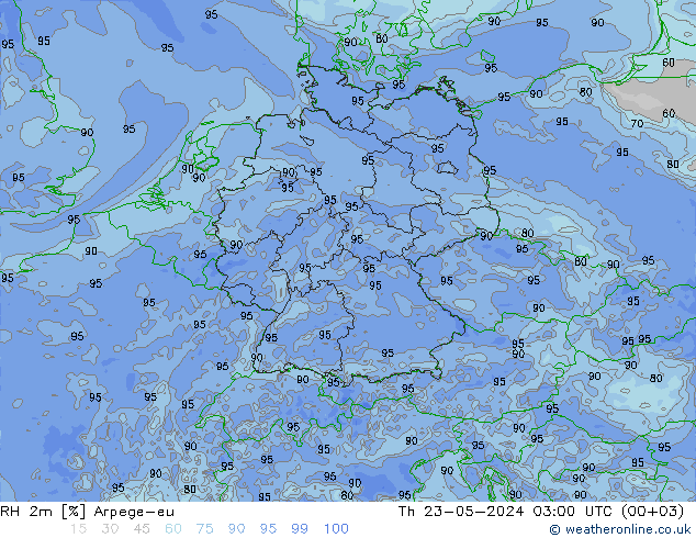 RH 2m Arpege-eu 星期四 23.05.2024 03 UTC