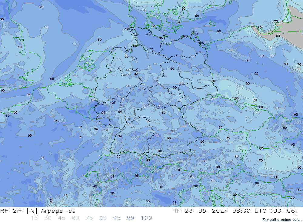 RH 2m Arpege-eu 星期四 23.05.2024 06 UTC
