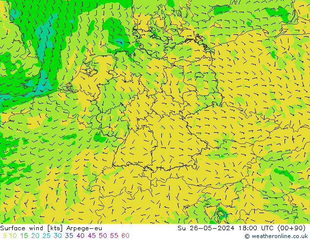 Rüzgar 10 m Arpege-eu Paz 26.05.2024 18 UTC