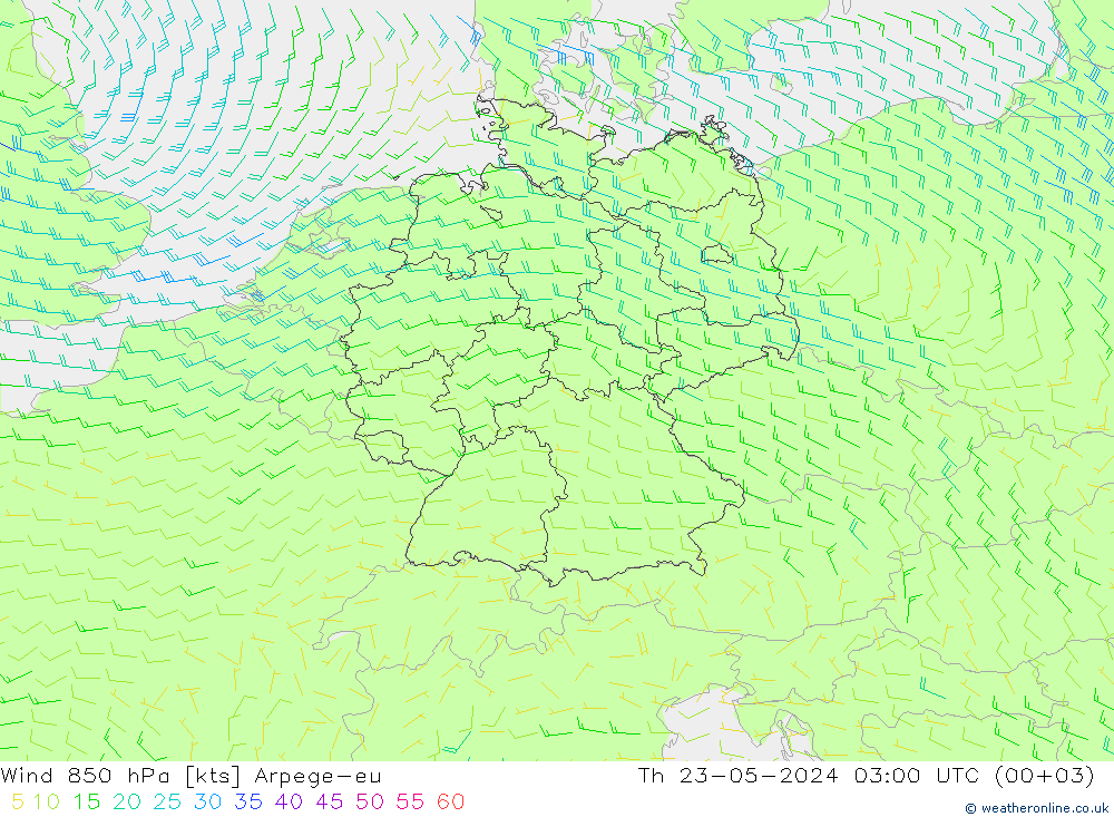风 850 hPa Arpege-eu 星期四 23.05.2024 03 UTC