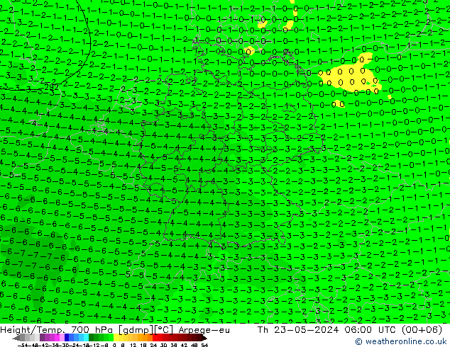 Height/Temp. 700 hPa Arpege-eu 星期四 23.05.2024 06 UTC