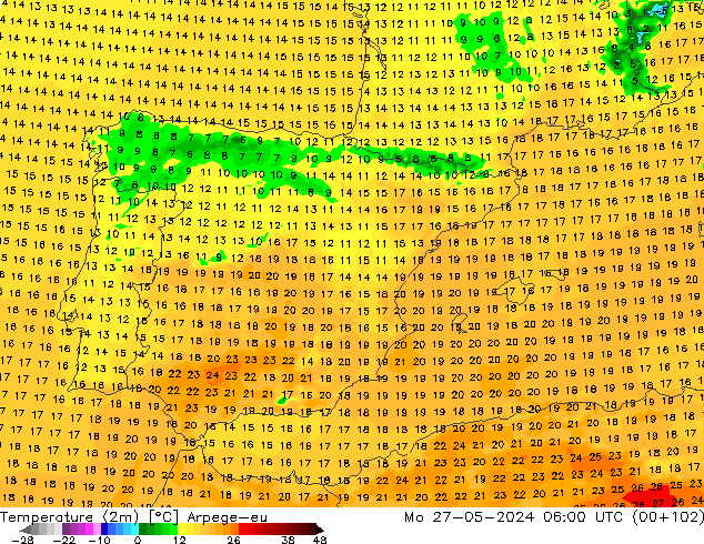 Temperature (2m) Arpege-eu Po 27.05.2024 06 UTC