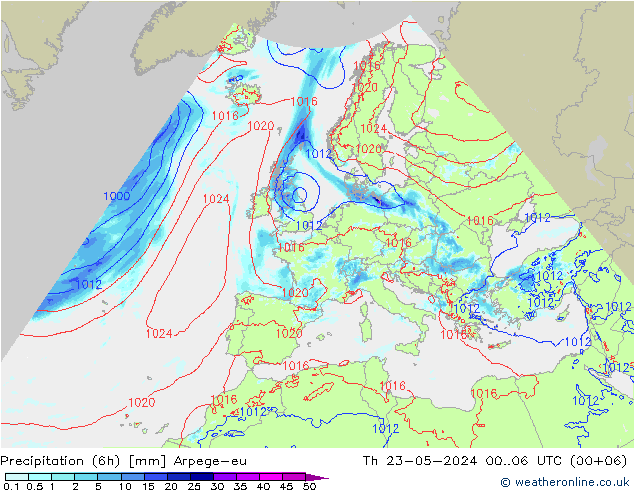 降水量 (6h) Arpege-eu 星期四 23.05.2024 06 UTC