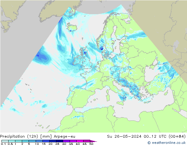 降水量 (12h) Arpege-eu 星期日 26.05.2024 12 UTC
