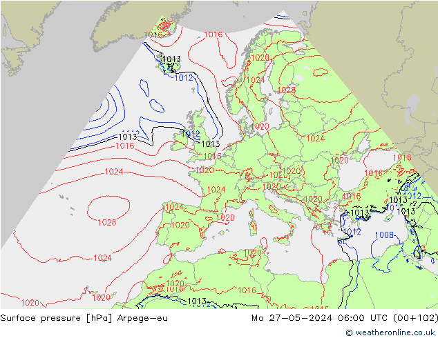 地面气压 Arpege-eu 星期一 27.05.2024 06 UTC