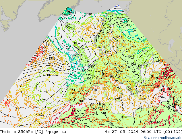 Theta-e 850hPa Arpege-eu Po 27.05.2024 06 UTC