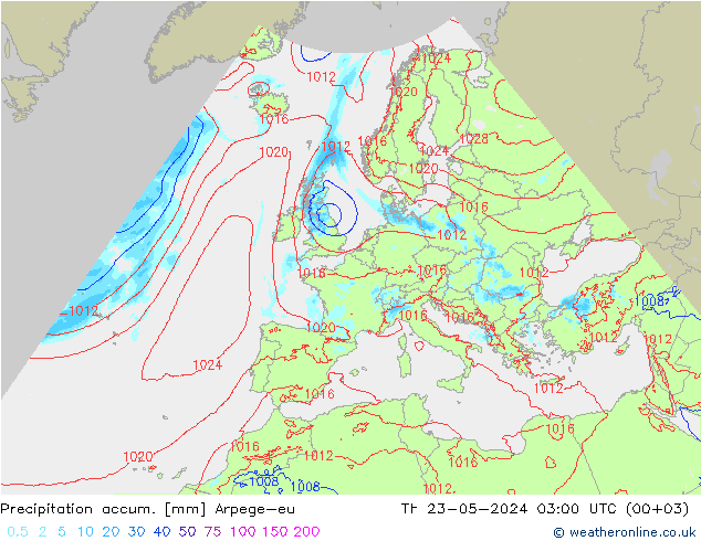 Precipitation accum. Arpege-eu 星期四 23.05.2024 03 UTC