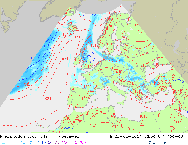 Precipitation accum. Arpege-eu 星期四 23.05.2024 06 UTC