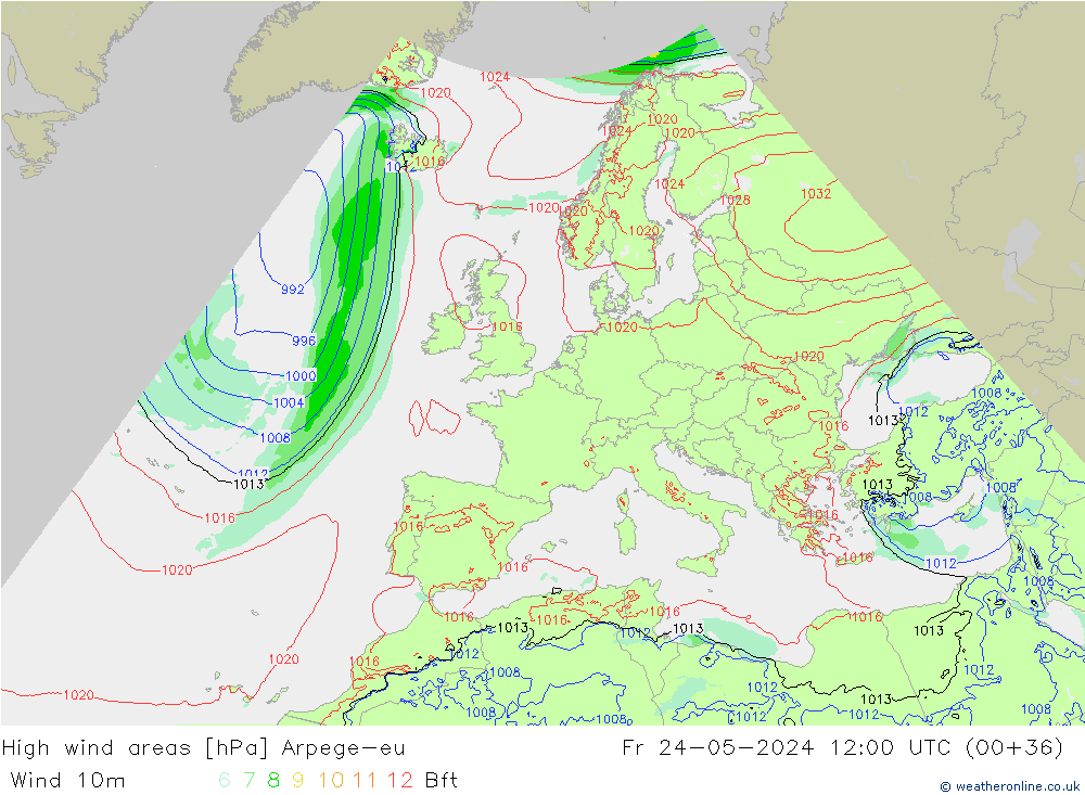 High wind areas Arpege-eu Pá 24.05.2024 12 UTC