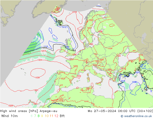High wind areas Arpege-eu 星期一 27.05.2024 06 UTC