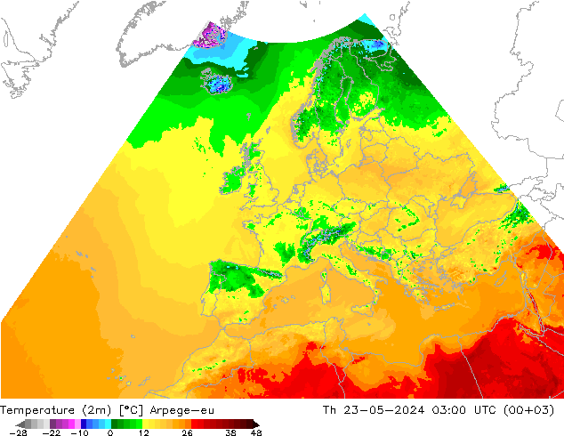 温度图 Arpege-eu 星期四 23.05.2024 03 UTC