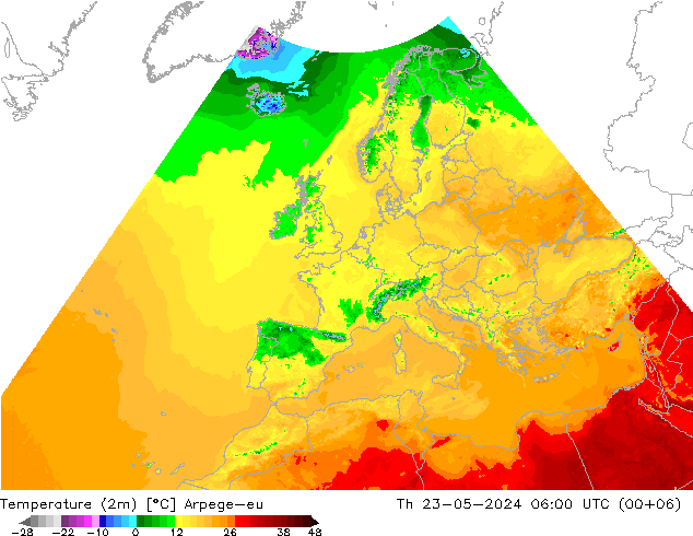Temperatura (2m) Arpege-eu jue 23.05.2024 06 UTC