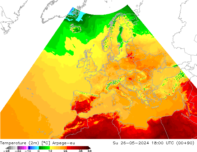 карта температуры Arpege-eu Вс 26.05.2024 18 UTC
