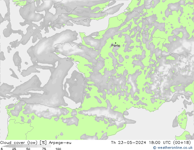 nízká oblaka Arpege-eu Čt 23.05.2024 18 UTC