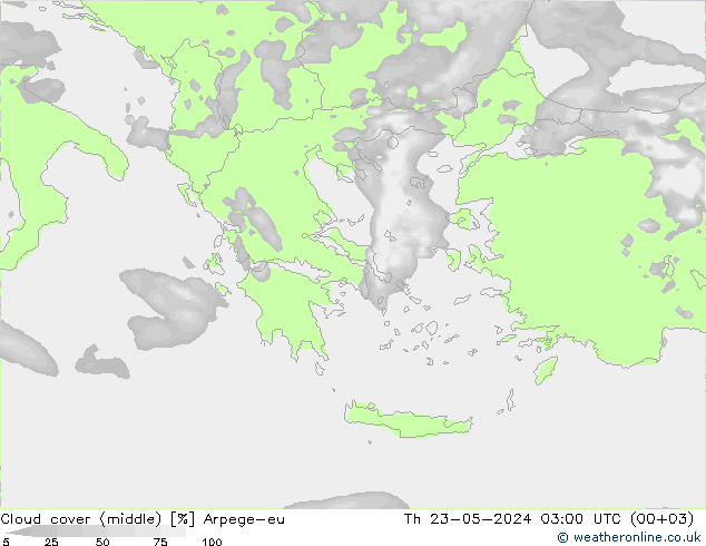 oblačnosti uprostřed Arpege-eu Čt 23.05.2024 03 UTC