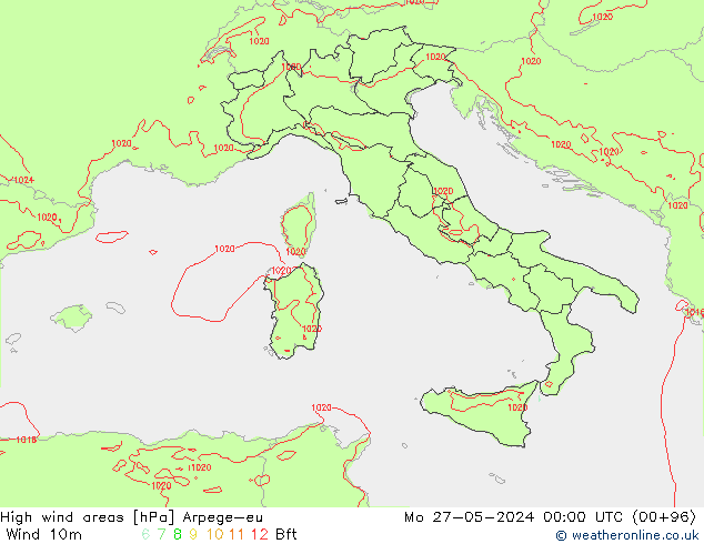 yüksek rüzgarlı alanlar Arpege-eu Pzt 27.05.2024 00 UTC