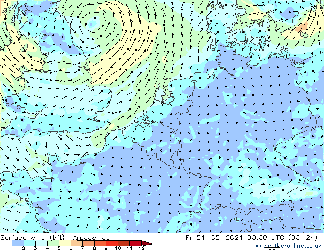 Bodenwind (bft) Arpege-eu Fr 24.05.2024 00 UTC