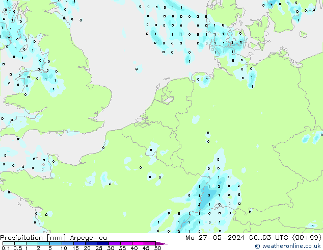 Niederschlag Arpege-eu Mo 27.05.2024 03 UTC