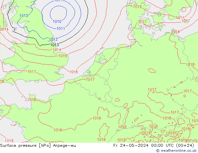 地面气压 Arpege-eu 星期五 24.05.2024 00 UTC