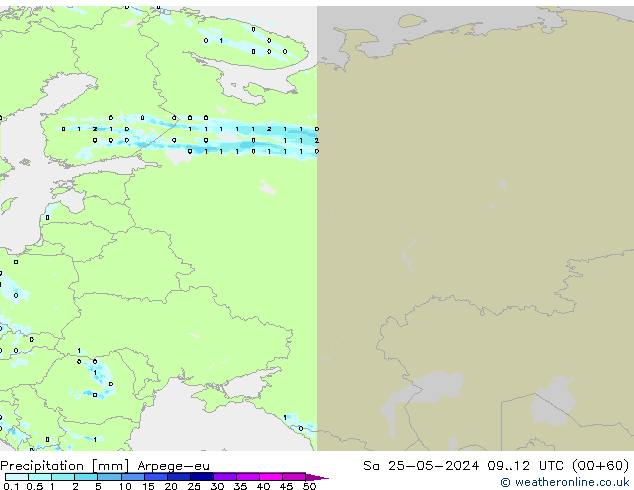 осадки Arpege-eu сб 25.05.2024 12 UTC