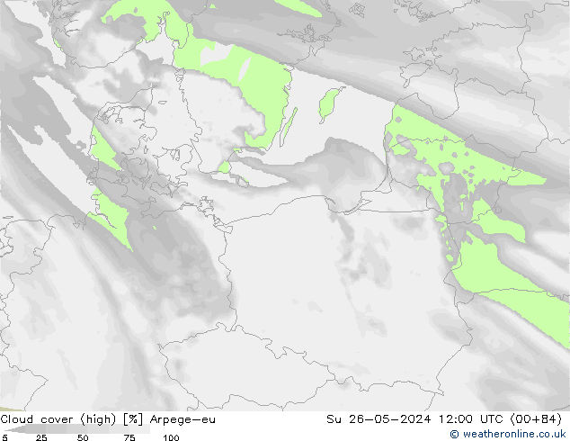 Cloud cover (high) Arpege-eu Su 26.05.2024 12 UTC