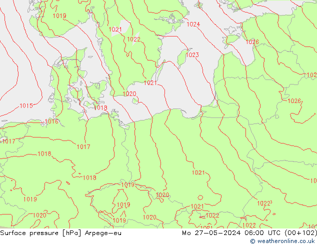 Presión superficial Arpege-eu lun 27.05.2024 06 UTC