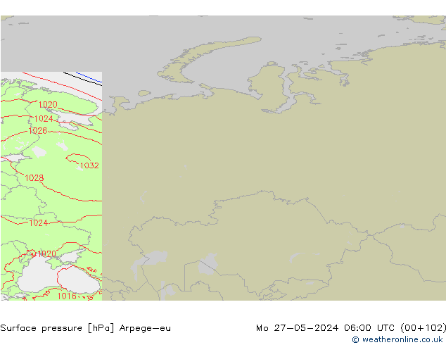 Pressione al suolo Arpege-eu lun 27.05.2024 06 UTC