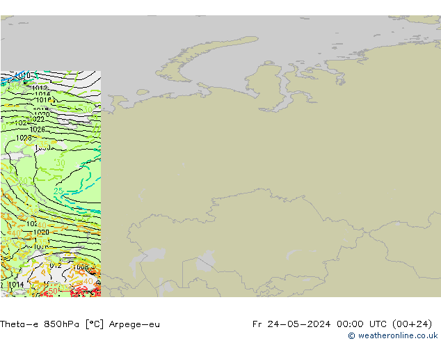 Theta-e 850hPa Arpege-eu Fr 24.05.2024 00 UTC