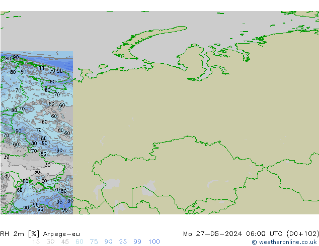 RH 2m Arpege-eu  27.05.2024 06 UTC