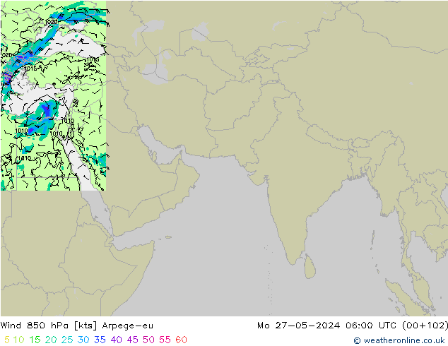 风 850 hPa Arpege-eu 星期一 27.05.2024 06 UTC