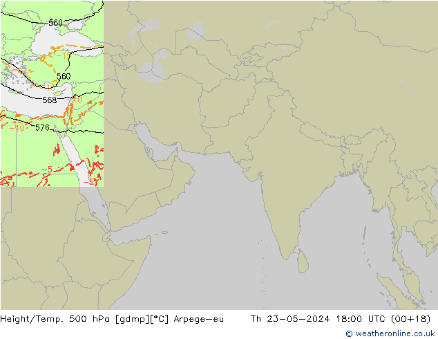 Height/Temp. 500 hPa Arpege-eu Čt 23.05.2024 18 UTC