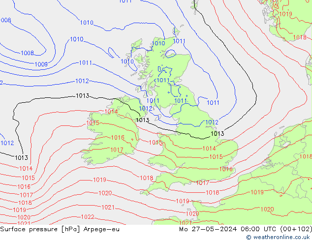 Atmosférický tlak Arpege-eu Po 27.05.2024 06 UTC