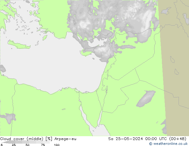Cloud cover (middle) Arpege-eu Sa 25.05.2024 00 UTC
