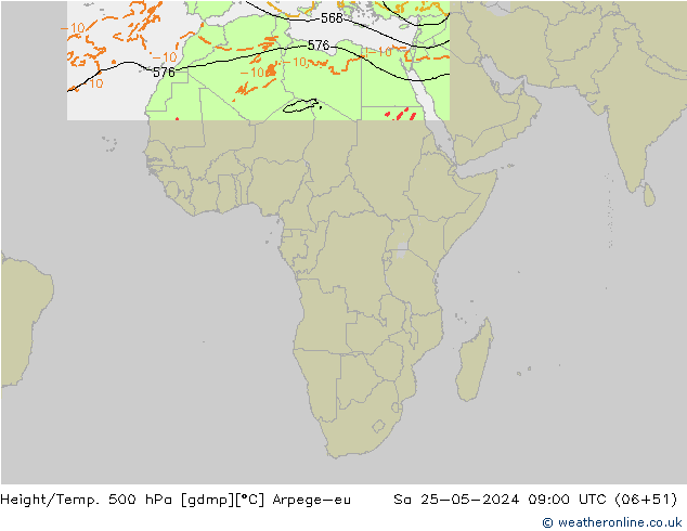 Height/Temp. 500 hPa Arpege-eu Sa 25.05.2024 09 UTC