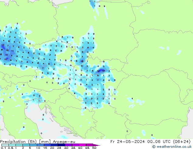 Yağış (6h) Arpege-eu Cu 24.05.2024 06 UTC