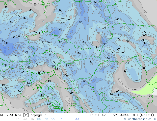 RH 700 hPa Arpege-eu Fr 24.05.2024 03 UTC