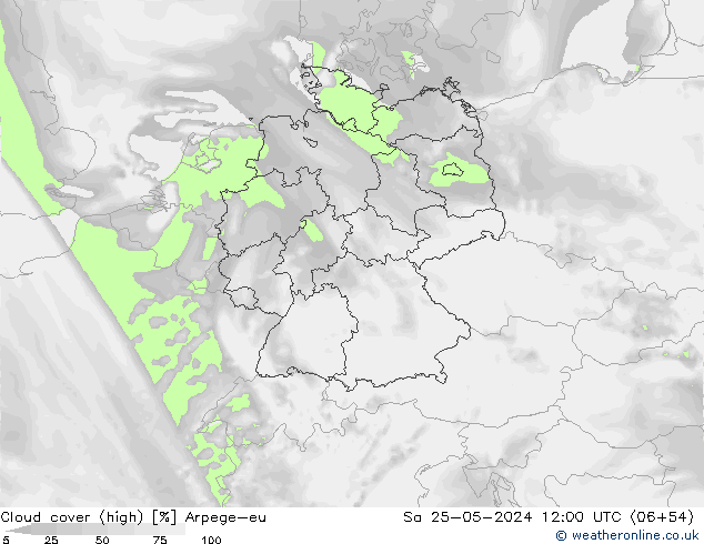 Cloud cover (high) Arpege-eu Sa 25.05.2024 12 UTC