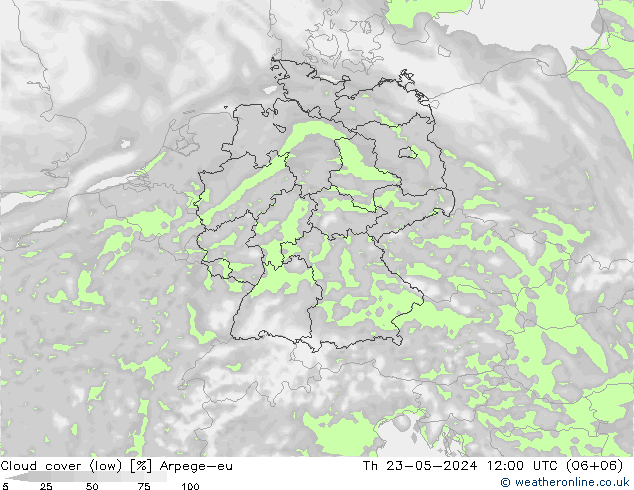 Nubes bajas Arpege-eu jue 23.05.2024 12 UTC