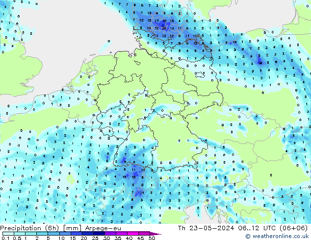 降水量 (6h) Arpege-eu 星期四 23.05.2024 12 UTC