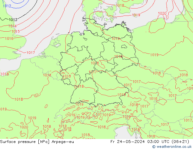 地面气压 Arpege-eu 星期五 24.05.2024 03 UTC