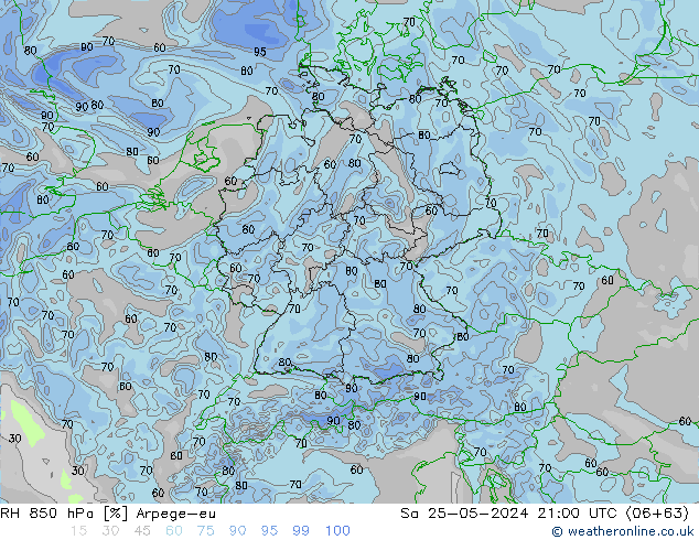RH 850 hPa Arpege-eu Sa 25.05.2024 21 UTC