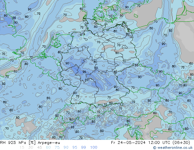 RH 925 hPa Arpege-eu Fr 24.05.2024 12 UTC