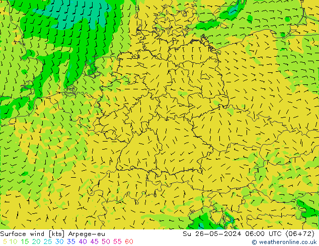 Surface wind Arpege-eu Su 26.05.2024 06 UTC